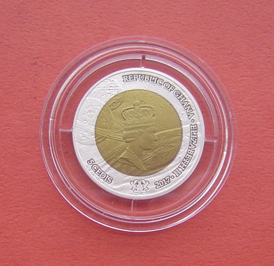 「S&S Numismatic世界钱币-拍卖第31期-镶嵌世界」 - 加纳2017年 太空探索系列1 5塞地银+钽双色纪念银币 盒证