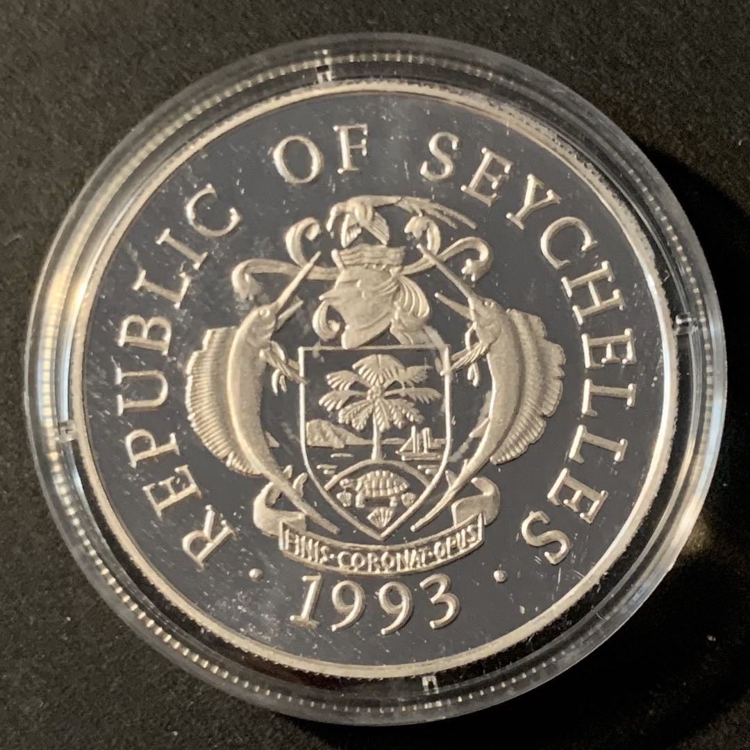 紫瑗钱币—微拍第45期  塞舌尔 1993年 94美国世界杯 25卢比 31.46克 0.925银 精制