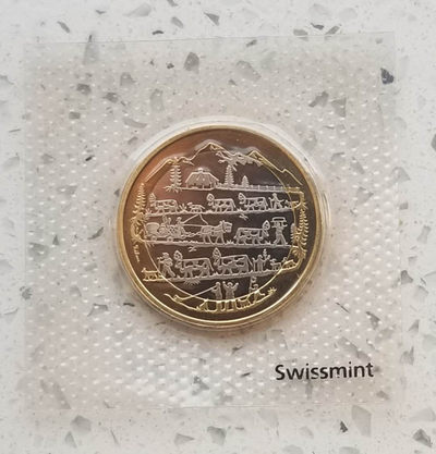 【随心拍&GetCoins】现代钱币拍卖第四十六期 瑞士2015年10法郎双金属纪念币，UNC造币厂包装。