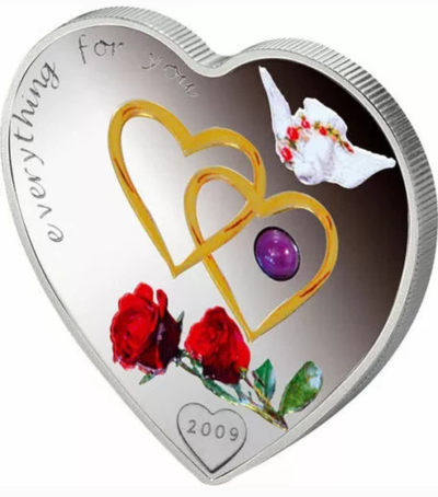 【随心拍&GetCoins】现代钱币拍卖第四十六期 帕劳2009年全都为了你心形珍珠镶嵌银币，