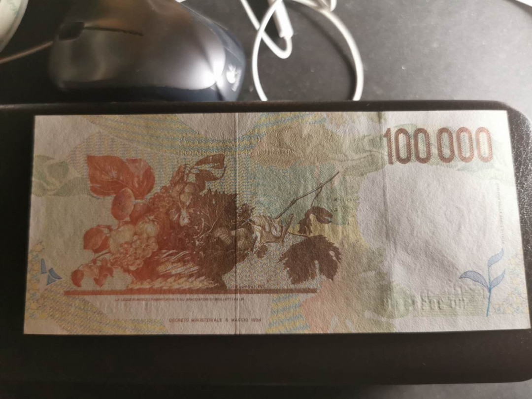 【鲸贝乐淘】千字文·第“知过必改”号拍卖 【意大利🇮🇹】1994年100000里拉，全新全品UNC 