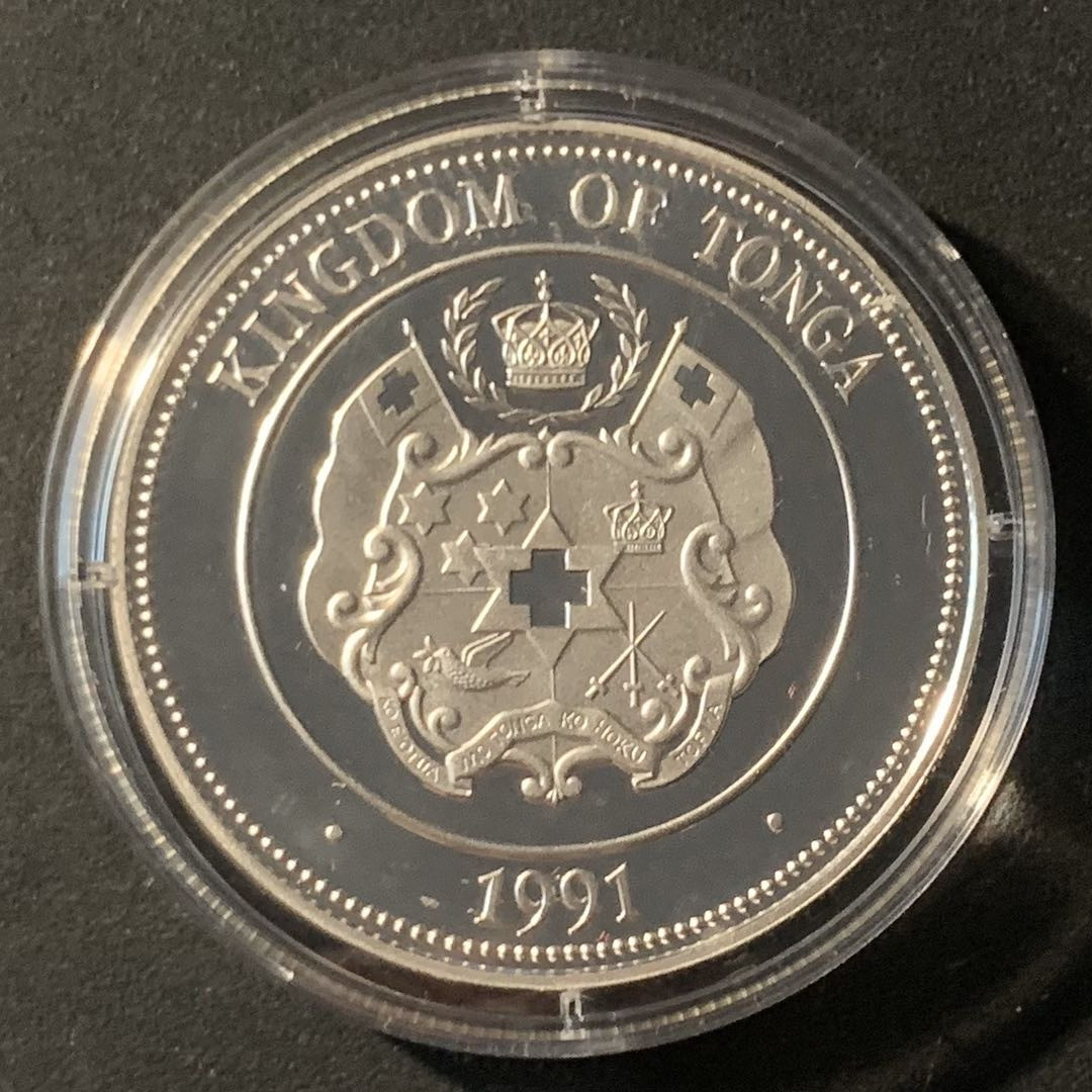 紫瑗钱币—微拍第46期  汤加 1991年 巴塞罗那奥运会  跳水 1 潘加 31.6克 0.925银 精制