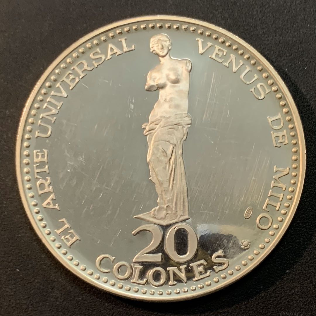 紫瑗钱币—微拍第46期  哥斯达黎加 1970年 独立20周年 维纳斯 20元 43.7克 0.999银 精制