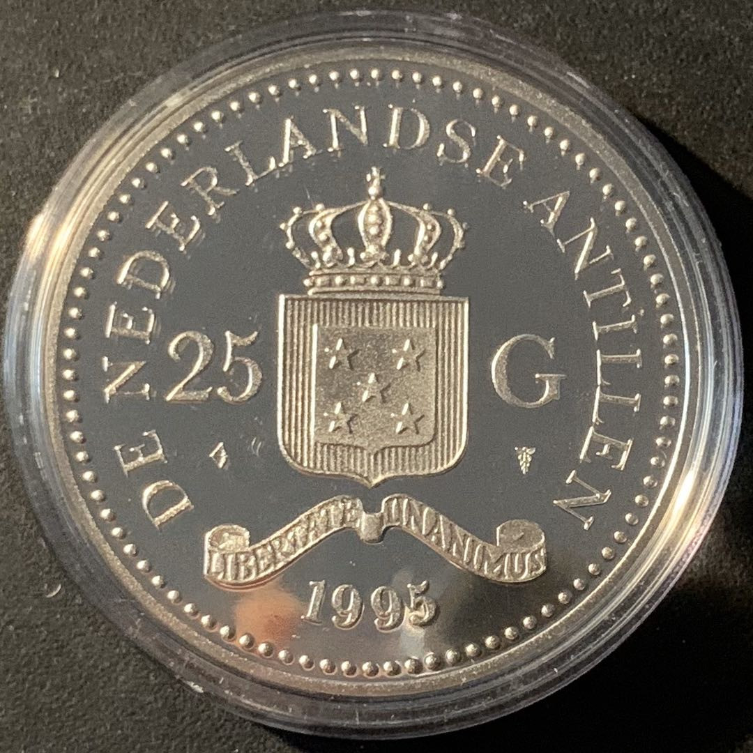 紫瑗钱币—微拍第46期  荷属安的列斯 1995年 亚特兰大奥运会 25盾 25克 0.925银 精制