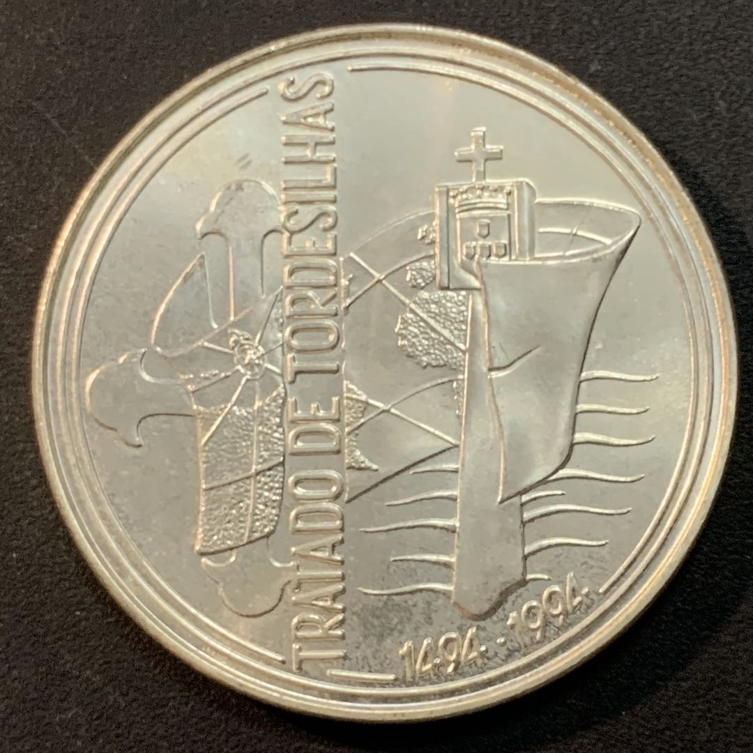 紫瑗钱币—微拍第46期  葡萄牙 1994年 托尔德西利亚条约500周年 1000埃斯库多  28克 0.5银
