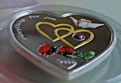 【随心拍&GetCoins】现代钱币拍卖第四十六期 帕劳2009年全都为了你心形珍珠镶嵌银币，