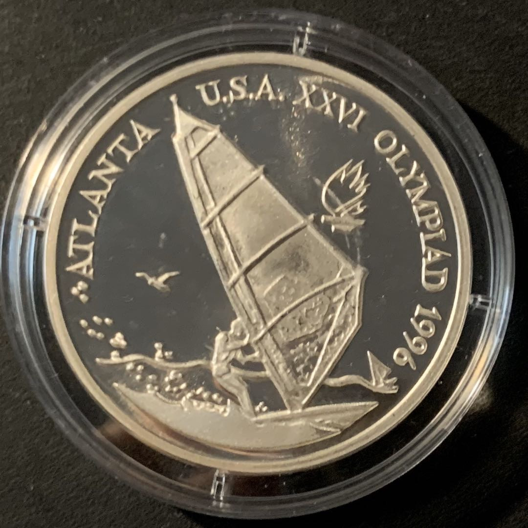 紫瑗钱币—微拍第46期  罗马尼亚 1996年 亚特兰大奥运会 帆船 100列伊 27克 0.925银 精制