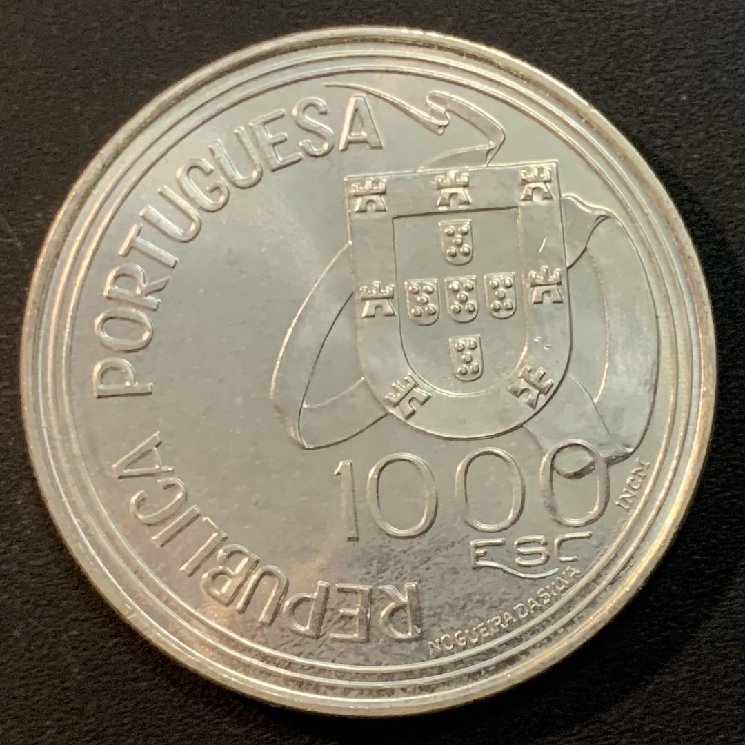 紫瑗钱币—微拍第46期  葡萄牙 1994年 托尔德西利亚条约500周年 1000埃斯库多  28克 0.5银