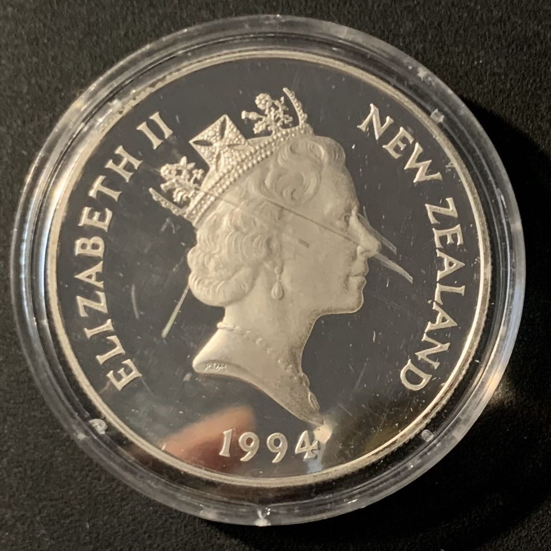 紫瑗钱币—微拍第46期  新西兰 1994年 利勒哈默尔冬奥会 障碍滑雪 5元 31.47克 0.925银 精制