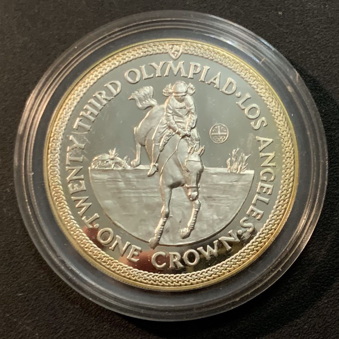 紫瑗钱币—微拍第46期  马恩岛 1984年 洛杉矶奥运会 马术 1克朗 28.28克 0.925银 精制