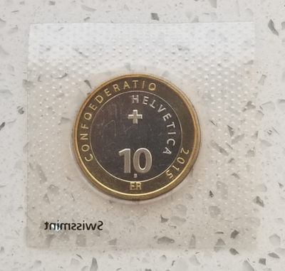 【随心拍&GetCoins】现代钱币拍卖第四十六期 瑞士2015年10法郎双金属纪念币，UNC造币厂包装。