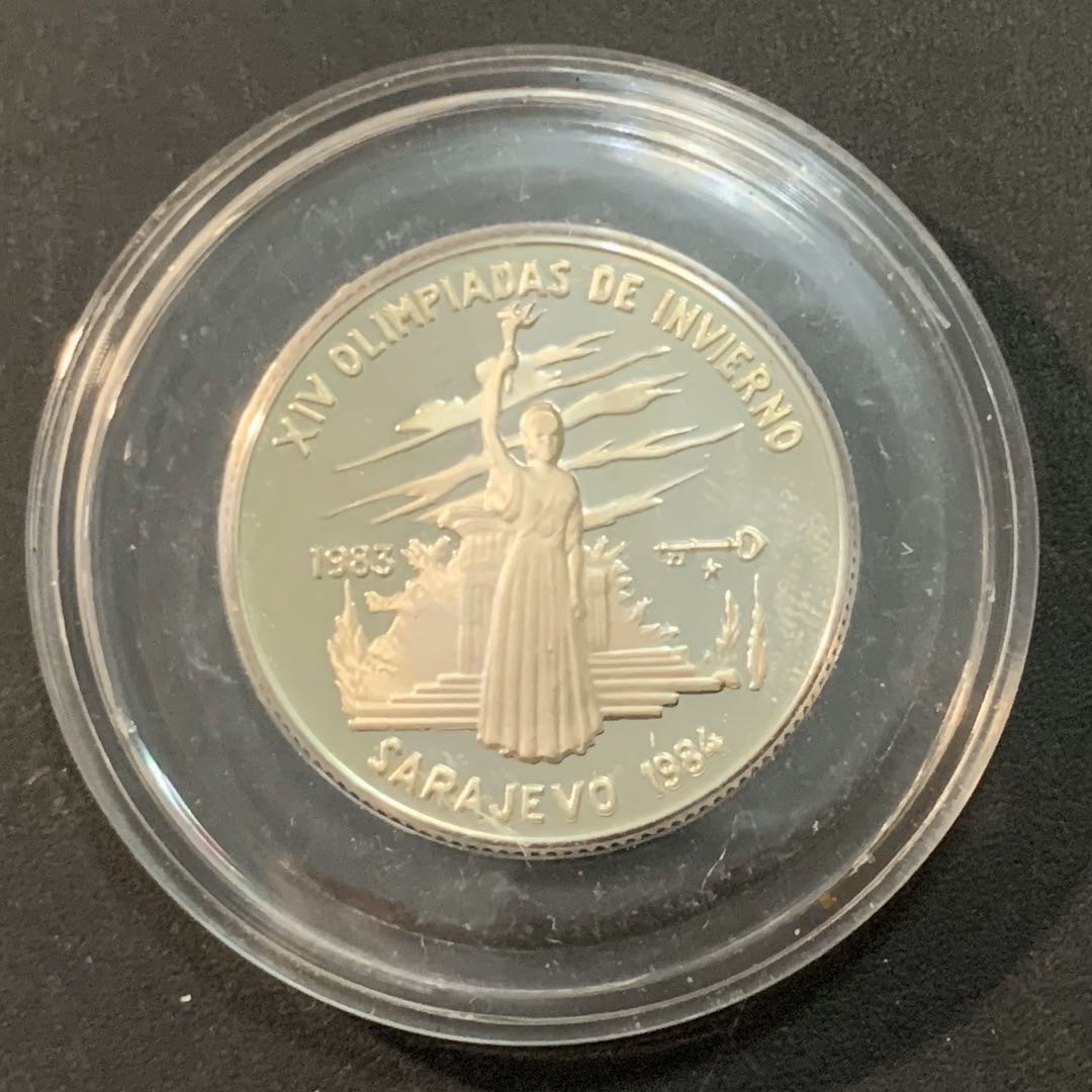 紫瑗钱币—微拍第46期  古巴 1983年 萨拉热窝冬奥会 女神火炬 5比索 12克 0.999银 精制