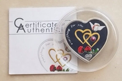 【随心拍&GetCoins】现代钱币拍卖第四十六期 帕劳2009年全都为了你心形珍珠镶嵌银币，