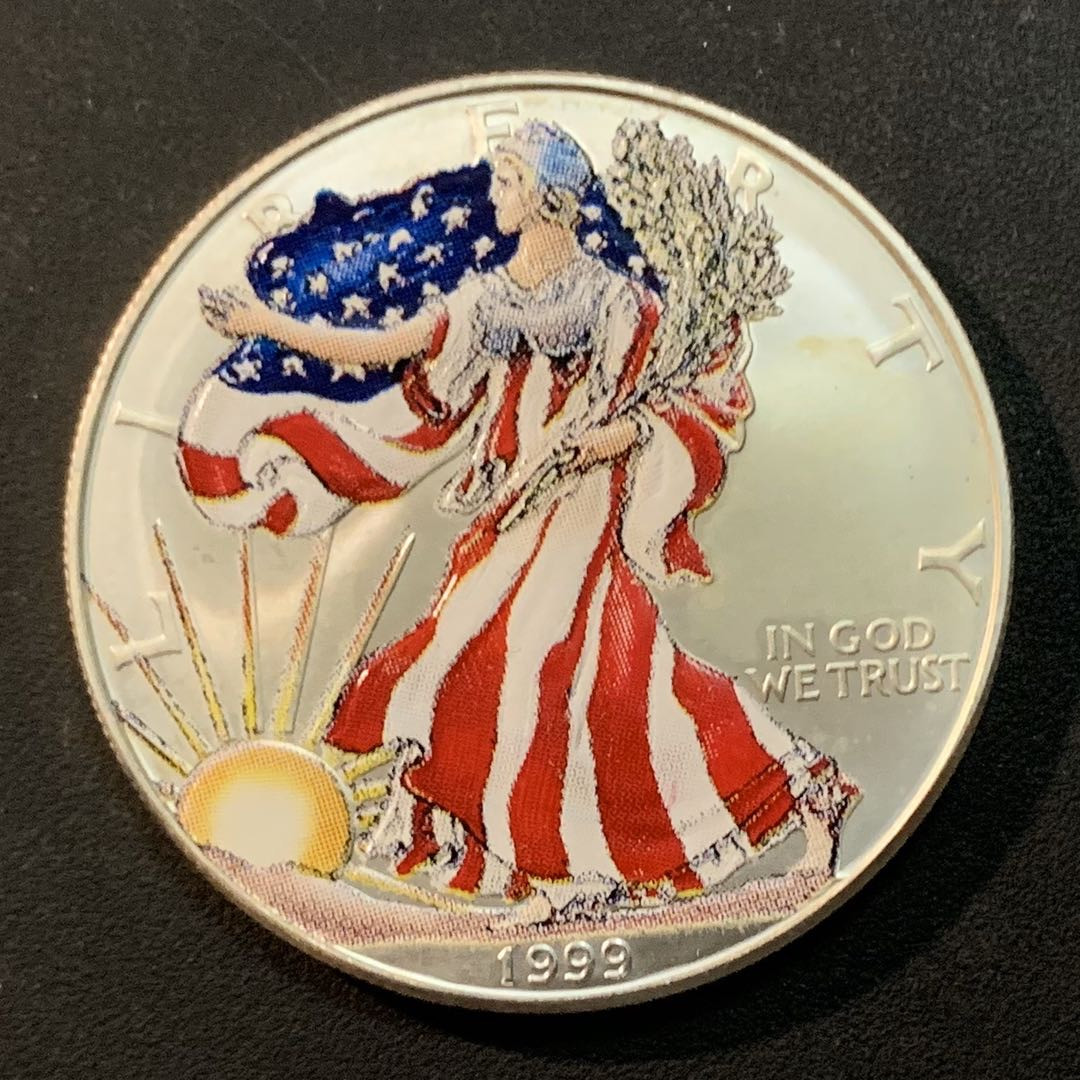 紫瑗钱币—微拍第46期  美国 1999年 行走女神 彩色银币 1盎司 31.1克 0.999银 