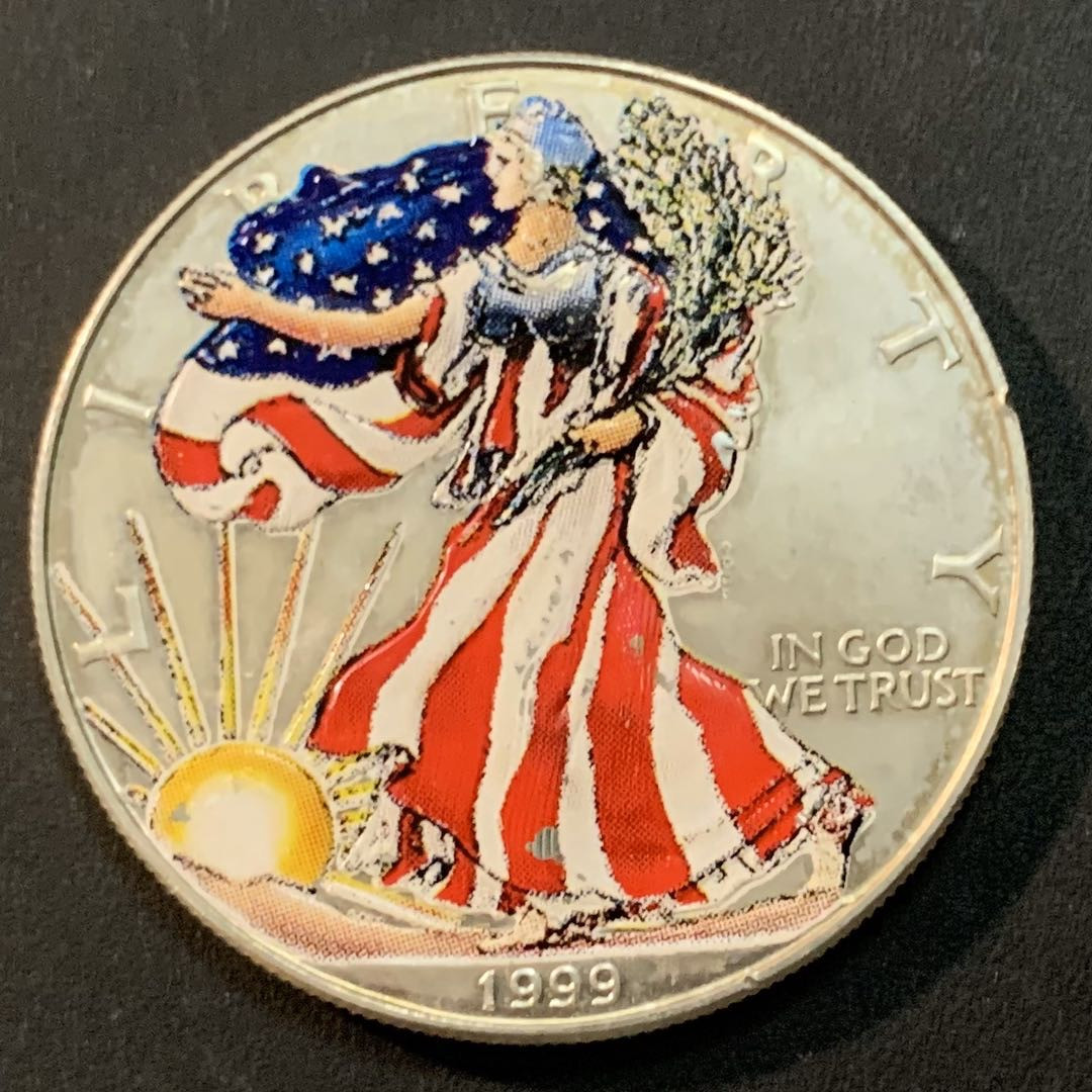 紫瑗钱币—微拍第46期  美国 1999年 行走女神 彩色银币 1盎司 31.1克 0.999银 