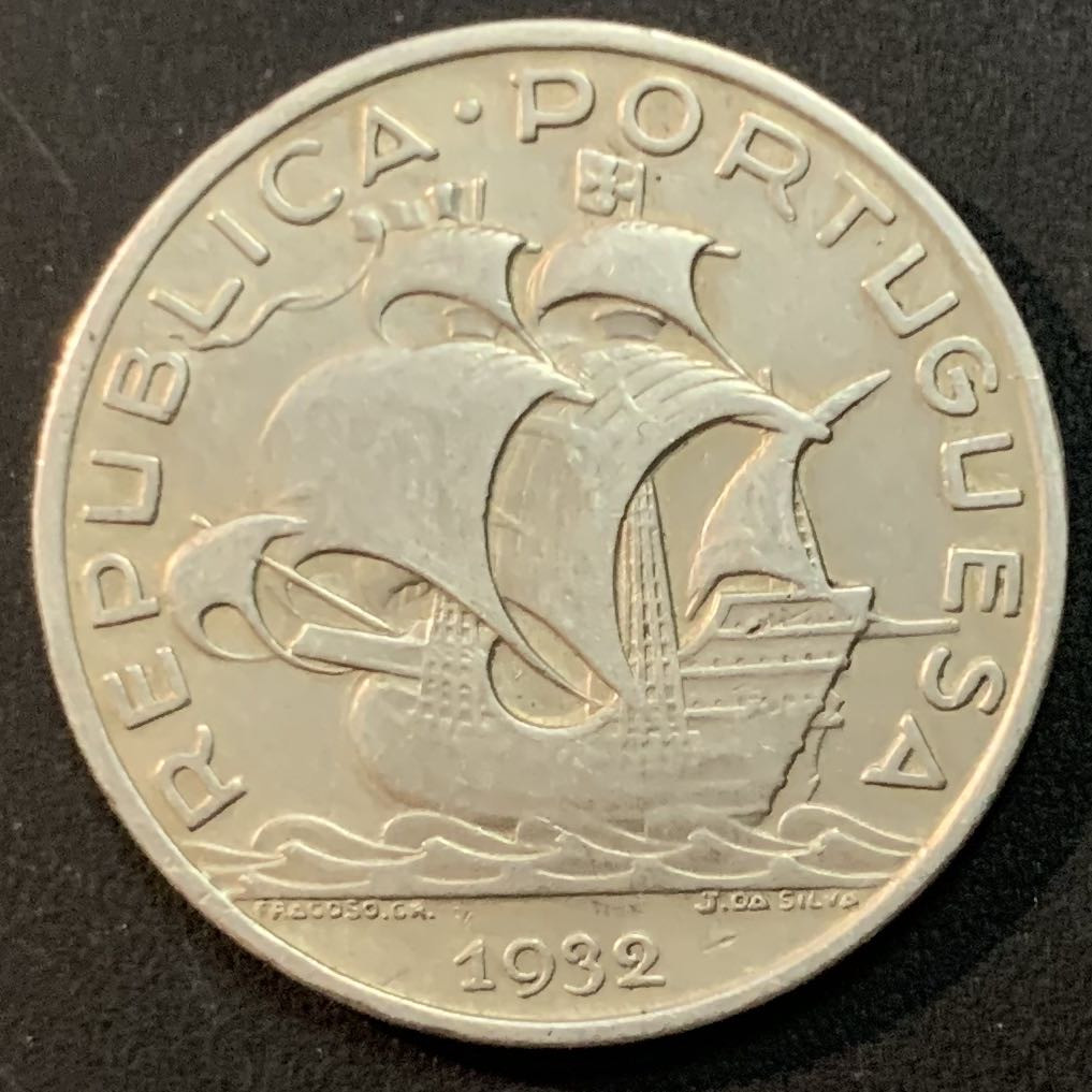 紫瑗钱币—微拍第46期  葡萄牙 1932年 海盗船 10埃斯库多 12.5克 0.835银