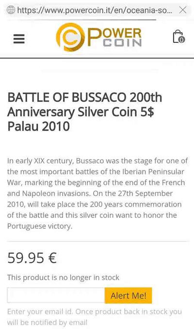 【随心拍&GetCoins】现代钱币拍卖第四十六期 帕劳2010年布萨科战役200周年彩色纪念银币