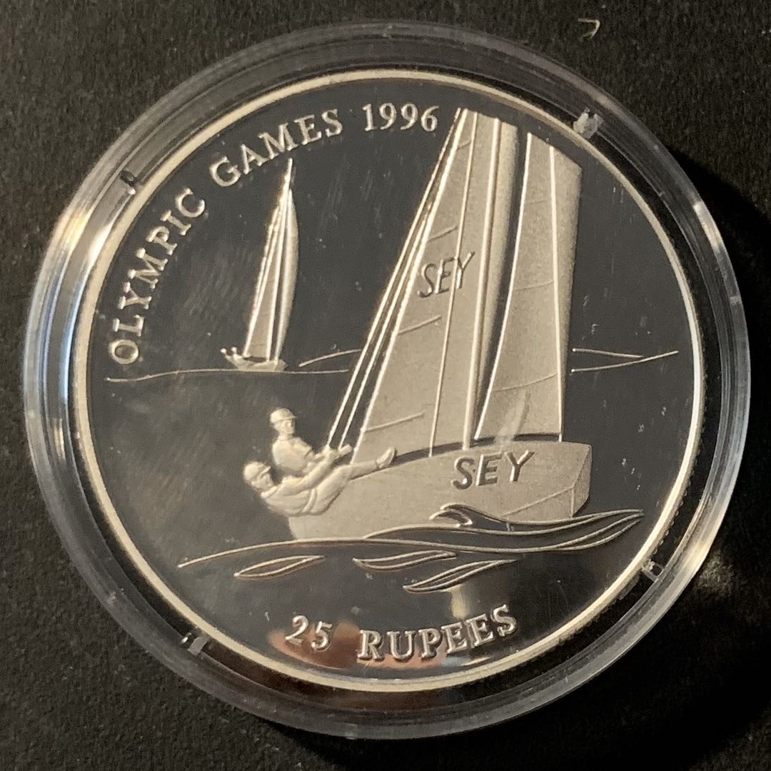 紫瑗钱币—微拍第46期  塞舌尔 1995年 亚特兰大奥运会 双人帆船  25卢比 28.28克 0.925银 精制