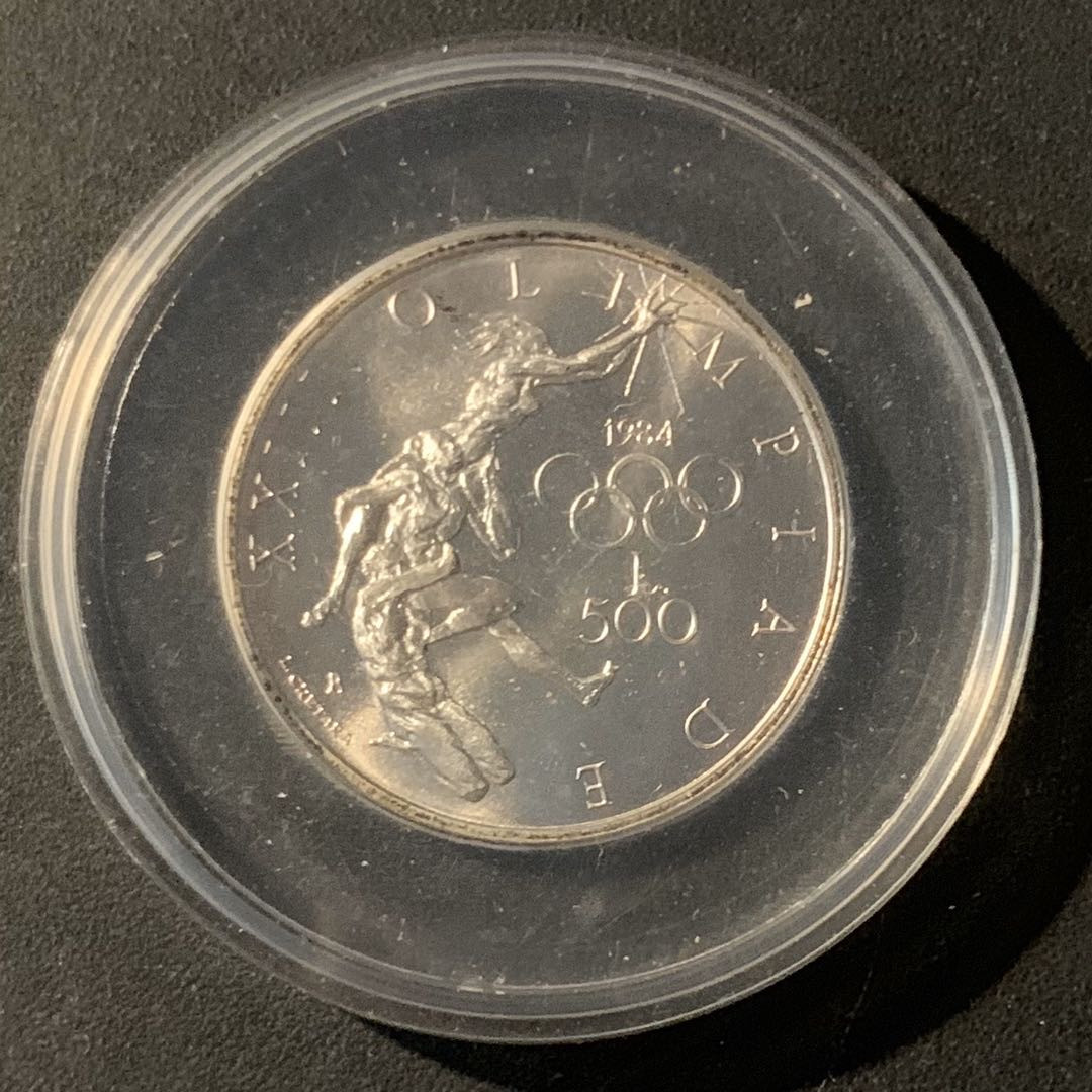 紫瑗钱币—微拍第46期  圣马力 1984年 洛杉矶奥运会 500里拉 11克 0.835银