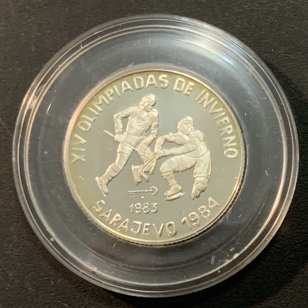 紫瑗钱币—微拍第46期  古巴 1983年 萨拉热窝冬奥会 冰球 5比索 12克 0.999银 精制