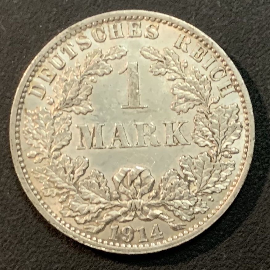 紫瑗钱币—微拍第46期  德国 1914年 A厂 帝国时期 1马克 5.5克 0.9银