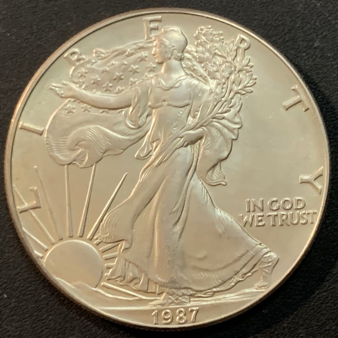 紫瑗钱币—微拍第46期  美国 1987年 行走女神 投资银币 1美元 1盎司 31.1克 0.999银