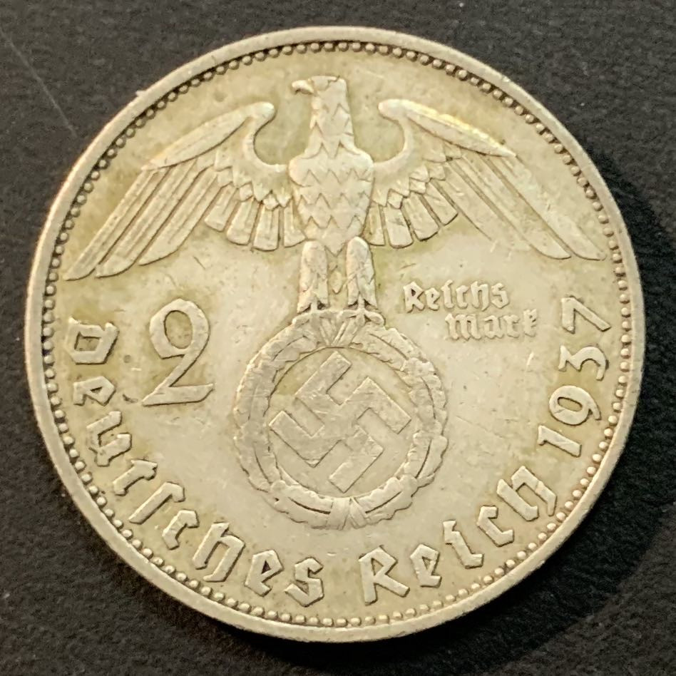 紫瑗钱币—微拍第46期  德国 1937年 A版 兴登堡 2马克 8克 0.625银