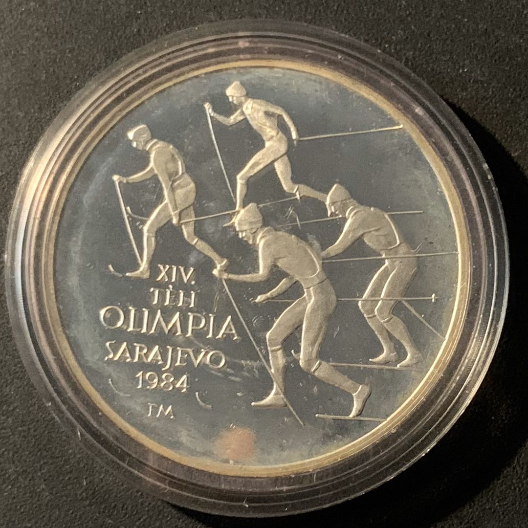 紫瑗钱币—微拍第46期  匈牙利 1984年 萨拉热窝冬奥会  滑雪 500福林 28克 0.64银 精制