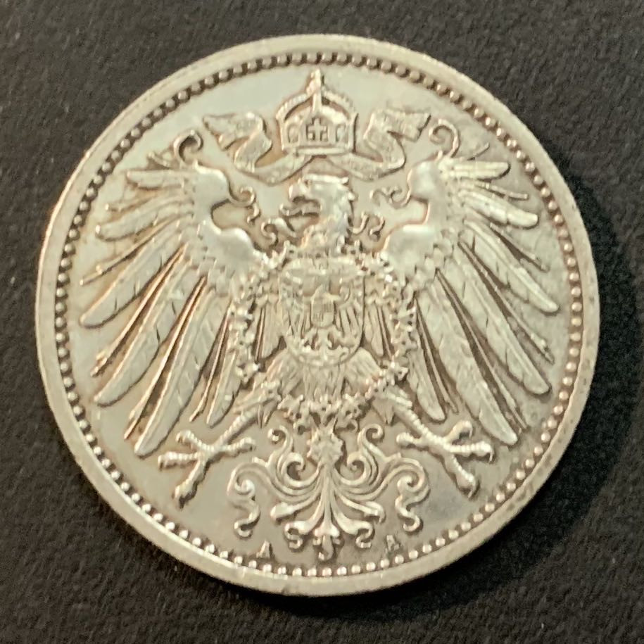 紫瑗钱币—微拍第46期  德国 1914年 A厂 帝国时期 1马克 5.5克 0.9银
