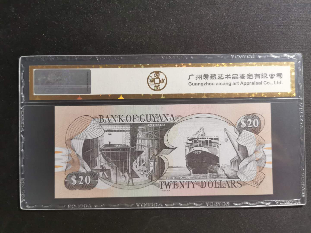 【鲸贝乐淘】千字文·第“知过必改”号拍卖 【圭亚那】1996年20元，爱藏金评67E