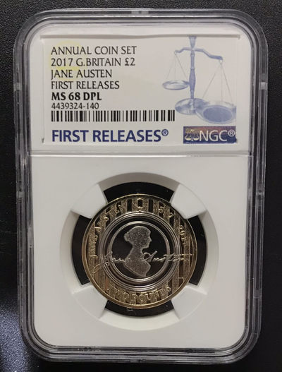 【随心拍&GetCoins】现代钱币拍卖第四十六期 英国2017年简奥斯汀逝世200周年 2英镑 双金属 NGC68