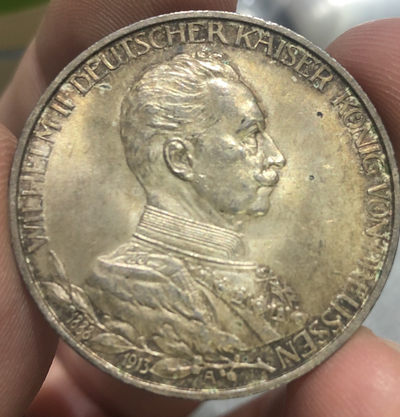 【随心拍&GetCoins】现代钱币拍卖第四十六期 德国普鲁士1913年威廉二世加冕25周年3马克银币！