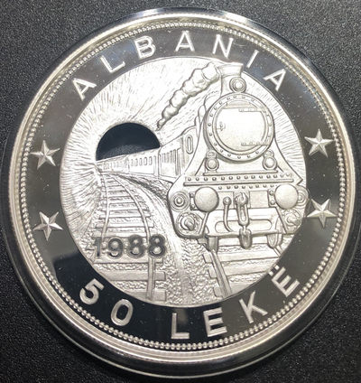 【随心拍&GetCoins】现代钱币拍卖第四十六期 【克劳斯获奖币】阿尔巴尼亚1988年火车过山洞银币