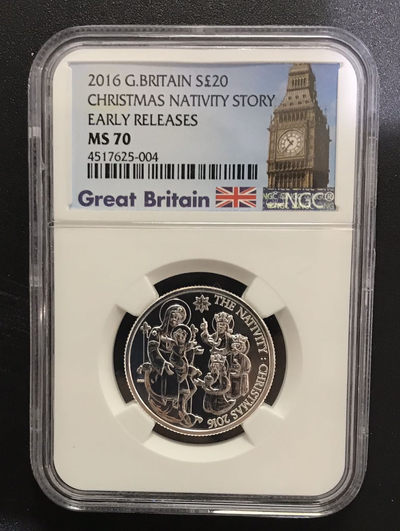 【随心拍&GetCoins】现代钱币拍卖第四十六期 英国2016年圣诞节耶稣诞生纪念银币NGC70