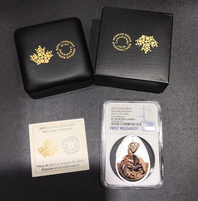 【随心拍&GetCoins】现代钱币拍卖第四十六期 加拿大2019年恐龙蛋系列孵化的鸭嘴龙夜光银币NGC70首期蓝标