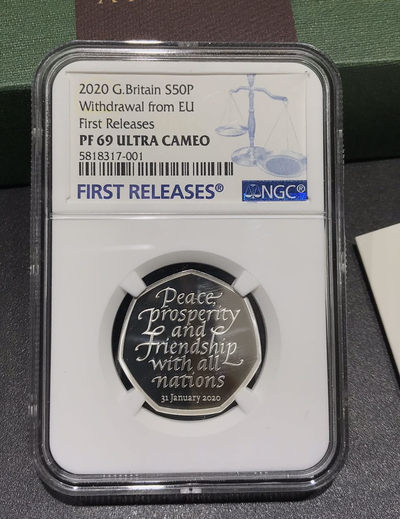 【随心拍&GetCoins】现代钱币拍卖第四十六期 英国2020年脱欧50便士多边形精制纪念银币NGC69首期蓝标