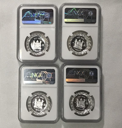 【随心拍&GetCoins】现代钱币拍卖第四十六期 斐济2019年可口可乐雪碧芬达贩卖机瓶盖形银币全套NGC70首期蓝标