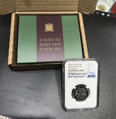 【随心拍&GetCoins】现代钱币拍卖第四十六期 英国2020年脱欧50便士多边形精制纪念银币NGC69首期蓝标