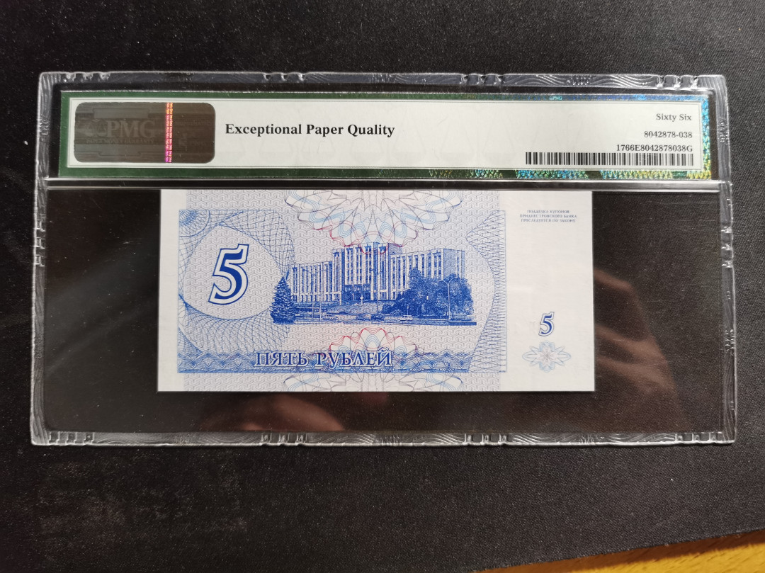 【鲸贝乐淘】千字文·第“得能莫忘”号拍卖 【德涅斯特河沿岸】1994年5卢布，PMG66E 