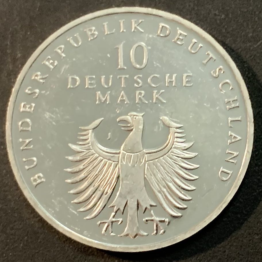 紫瑗钱币—微拍第47期  德国 1998年 J厂 联邦马克50周年 10马克 15.5 克 0.925银 精制
