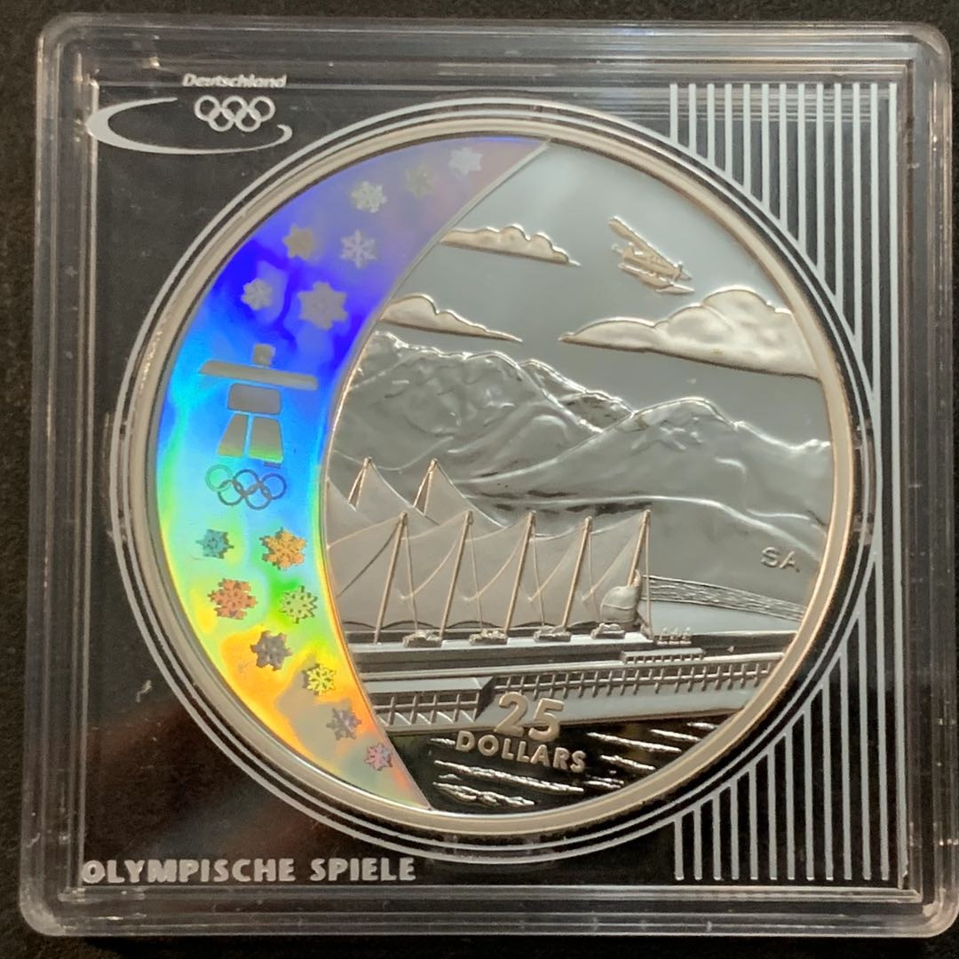 紫瑗钱币—微拍第47期  加拿大 2008年 10温哥华冬奥会  场馆 25元 幻彩银币 27.78克 0.925银 精制