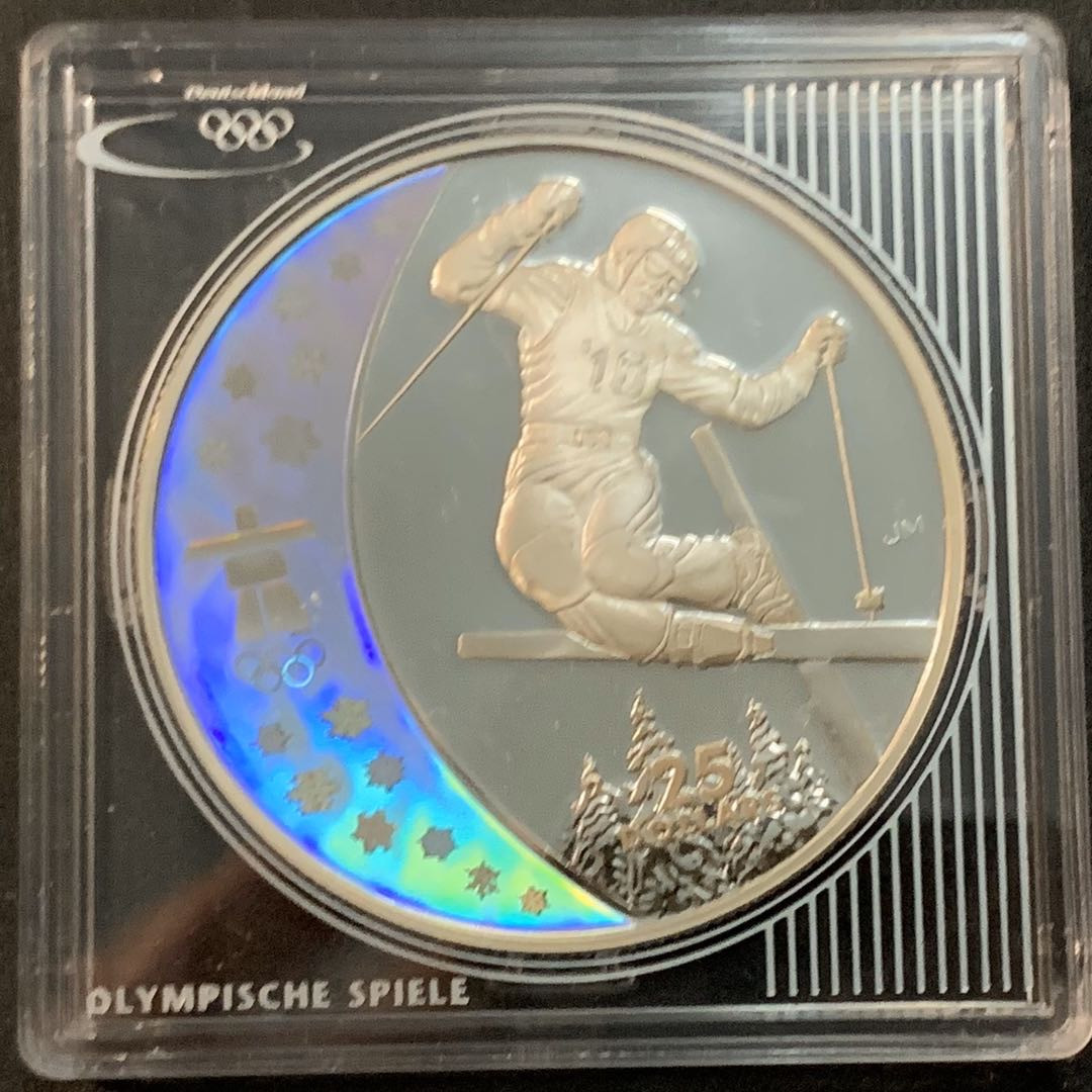 紫瑗钱币—微拍第47期  加拿大 2008年 10温哥华冬奥会  高台滑雪 25元 幻彩银币 27.78克 0.925银 精制