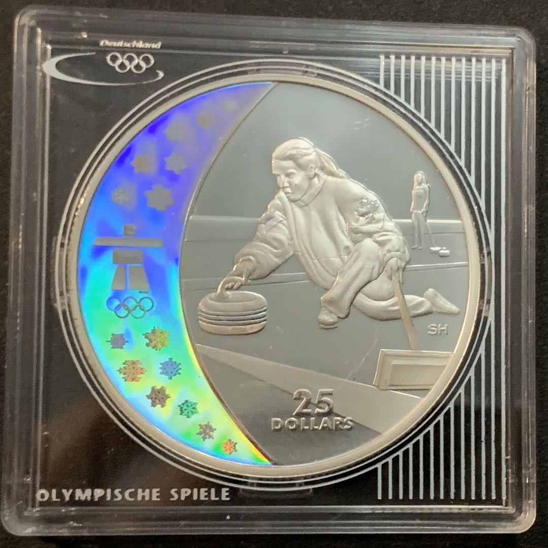 紫瑗钱币—微拍第47期  加拿大 2007年 10温哥华冬奥会 冰壶 25元 幻彩银币 27.78克 0.925银 精制