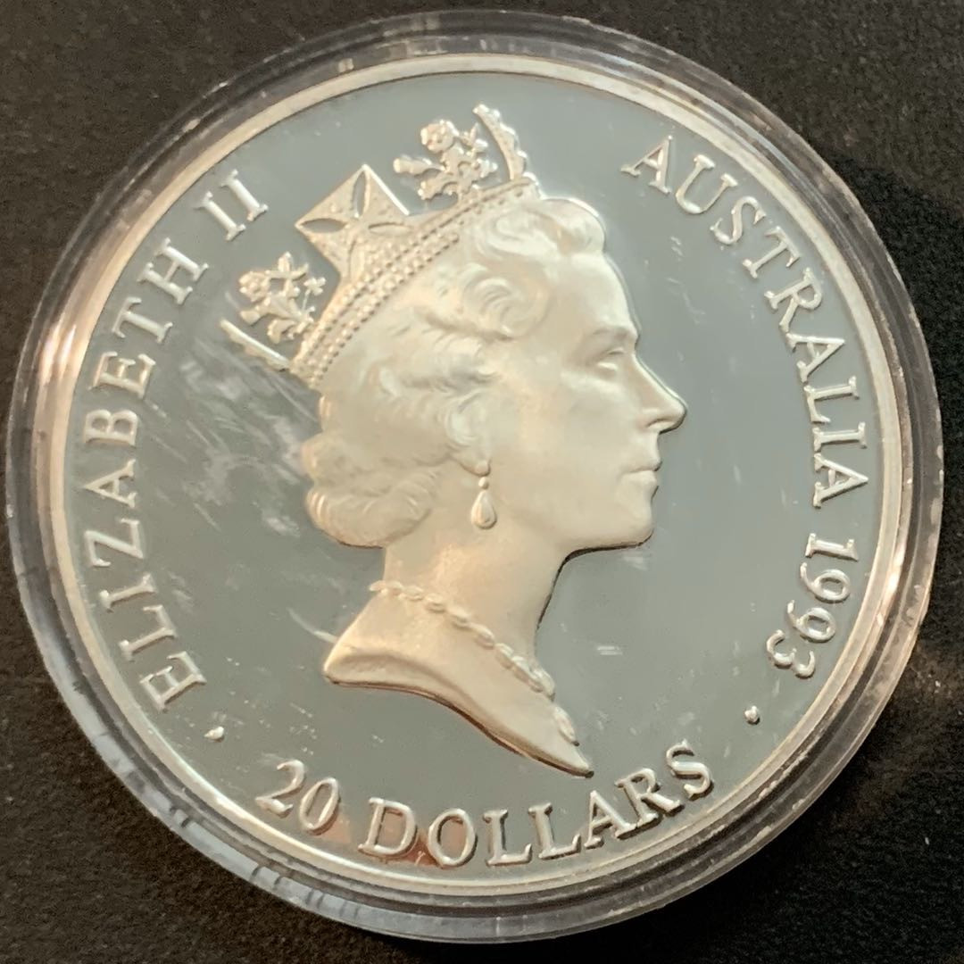 紫瑗钱币—微拍第47期  澳大利亚 1993年 奥运百年 游泳 20元 33.62克 0.925银 精制