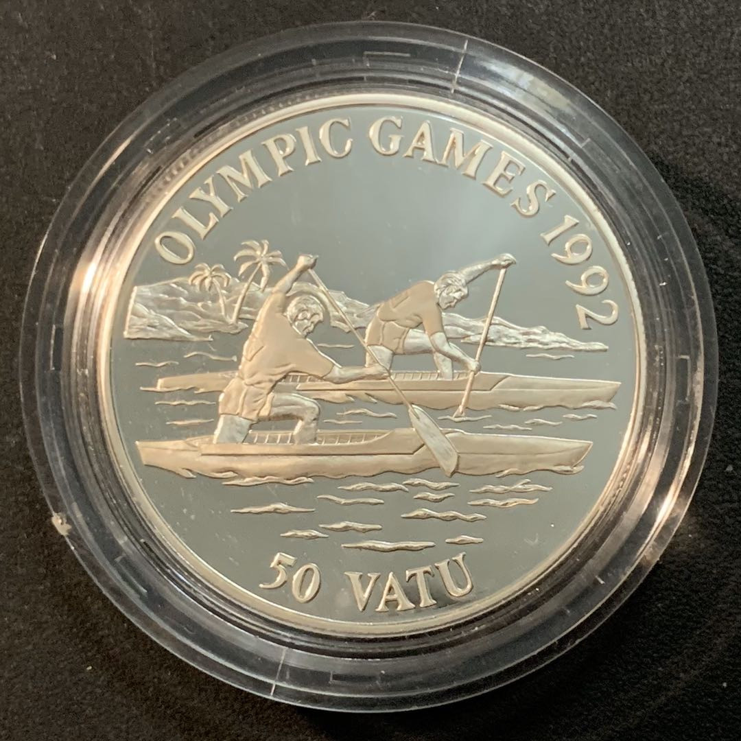 紫瑗钱币—微拍第47期  瓦努阿图 1992年 巴塞罗那奥运会 划船 50元 31.47克 0.925银 精制