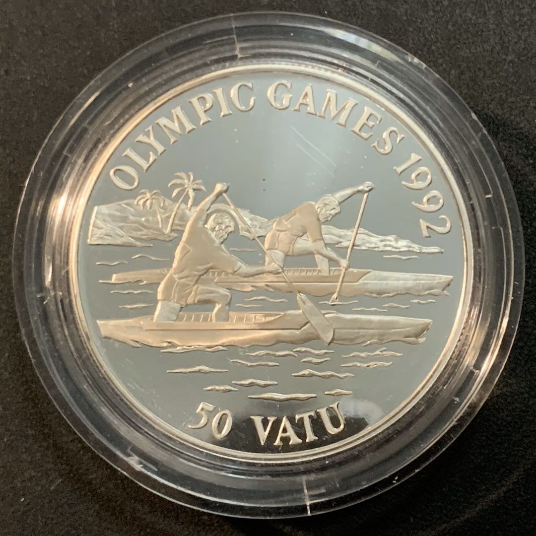 紫瑗钱币—微拍第47期  瓦努阿图 1992年 巴塞罗那奥运会 划船 50元 31.47克 0.925银 精制