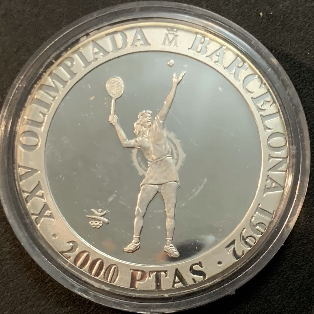 紫瑗钱币—微拍第47期  西班牙 1991年 巴塞罗那奥运会 网球 2000比塞塔 27克 0.925银 精制