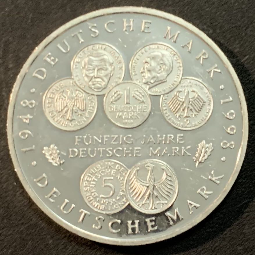 紫瑗钱币—微拍第47期  德国 1998年 J厂 联邦马克50周年 10马克 15.5 克 0.925银 精制