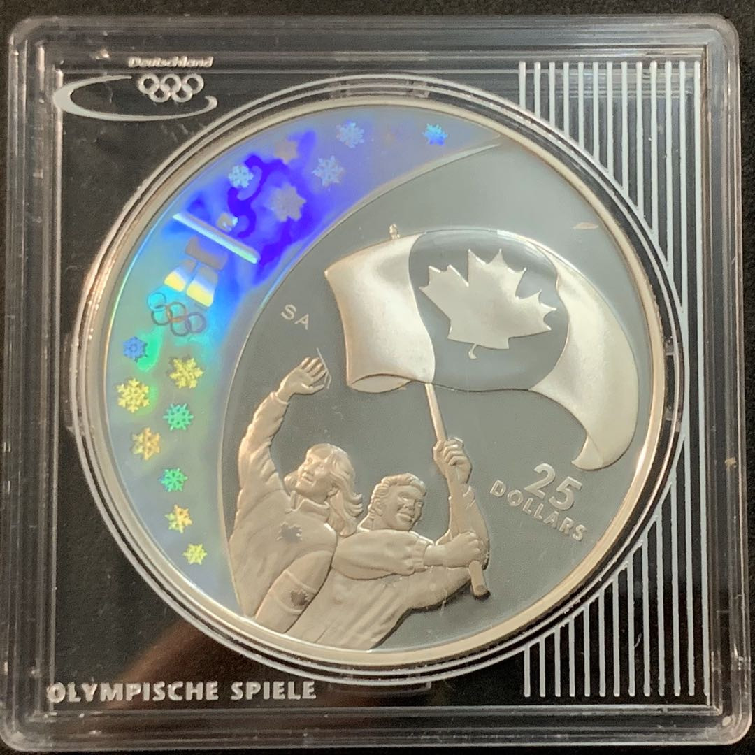 紫瑗钱币—微拍第47期  加拿大 2007年 10温哥华冬奥会 国旗 25元 幻彩银币 27.78克 0.925银 精制
