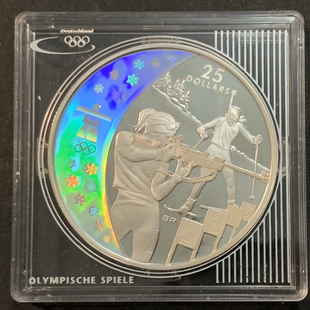 紫瑗钱币—微拍第47期  加拿大 2007年 10温哥华冬奥会 雪地射击 25元 幻彩银币 27.78克 0.925银 精制